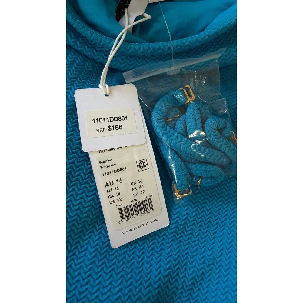 Seafolly SeaDive Turquoise Bandeau One Piece Swimsuit US 12  NWT $168